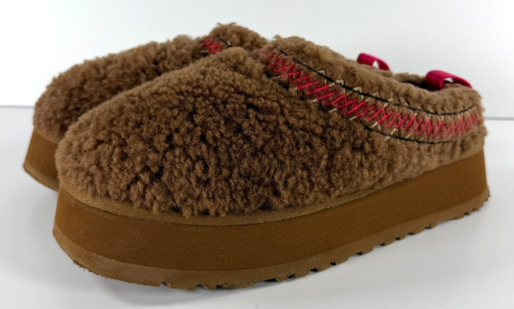 UGG Tazz Braid Hardwood Teddy Sheepskin Platform Slippers Women's 8.5